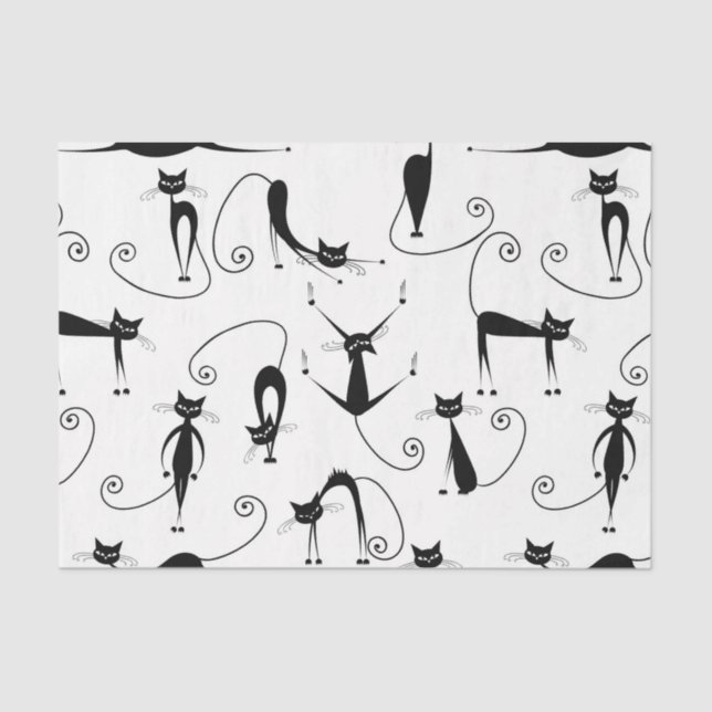 Whimsical Skinny Black Cat Pattern Tissue Paper (Front)