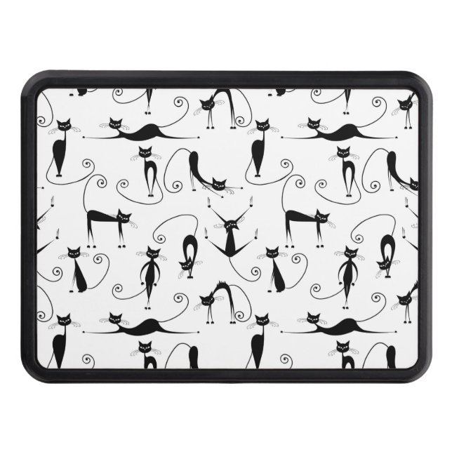 Whimsical Skinny Black Cat Pattern Trailer Hitch Cover (Front)