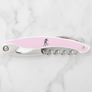 Whimsical Skinny Black Cat Pink Corkscrew
