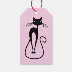Whimsical Skinny Black Cat Pink Gift Tags
