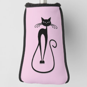 Whimsical Skinny Black Cat Pink Golf Head Cover