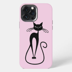 Whimsical Skinny Black Cat Pink iPhone 13 Pro Max Case