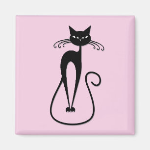 Whimsical Skinny Black Cat Pink Magnet