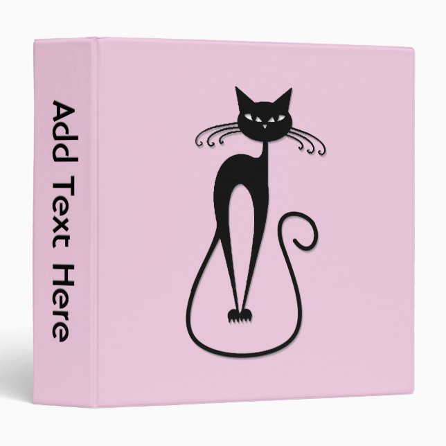 Whimsical Skinny Black Cat Pink Personal Binder (Front/Spine)