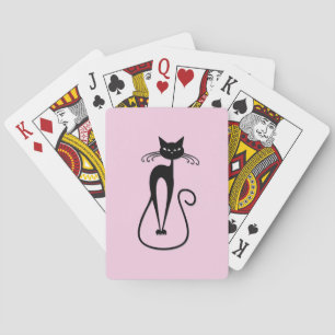 Whimsical Skinny Black Cat Pink Playing Cards