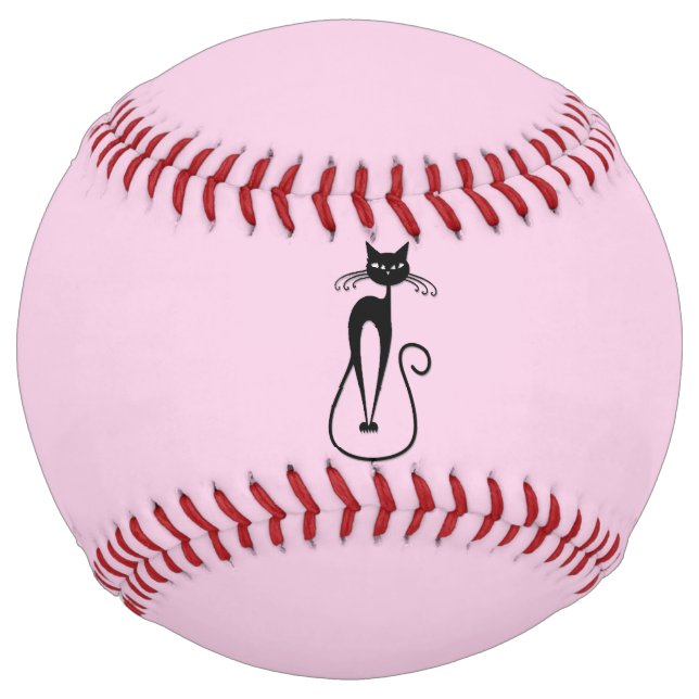 Whimsical Skinny Black Cat Pink Softball (Front)