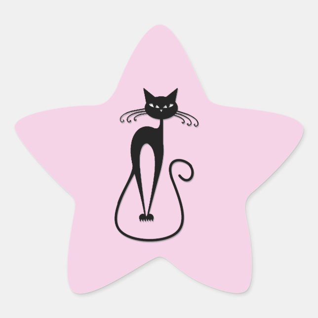 Whimsical Skinny Black Cat Pink Star Sticker (Front)