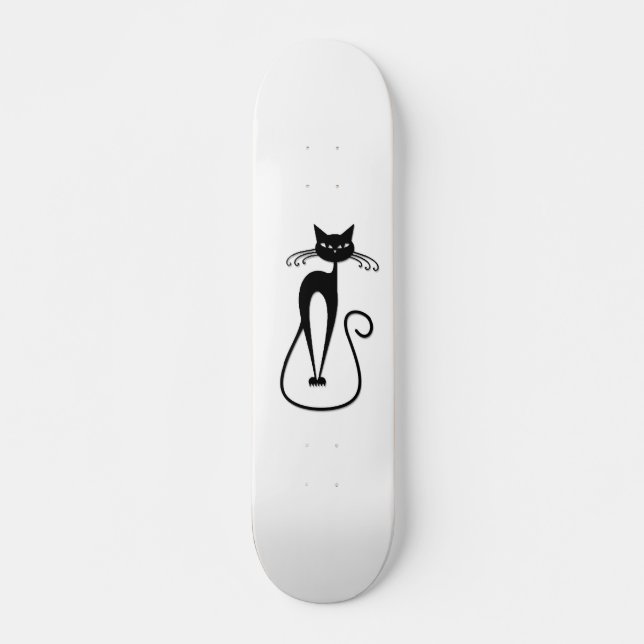 Whimsical Skinny Black Cat Skateboard (Front)