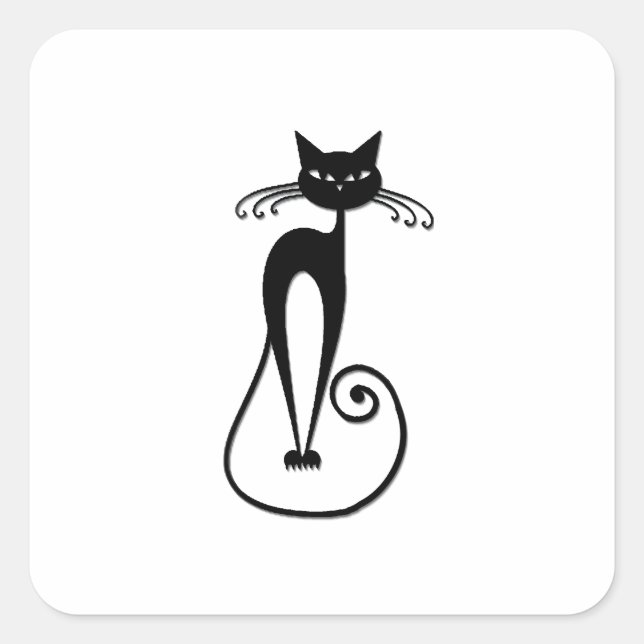 Whimsical Skinny Black Cat Square Sticker (Front)