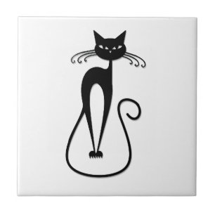 Whimsical Skinny Black Cat Tile