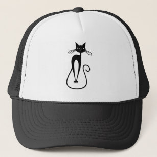 Whimsical Skinny Black Cat Trucker Hat