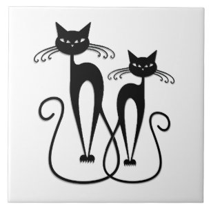 Whimsical Skinny Black Cats Tile