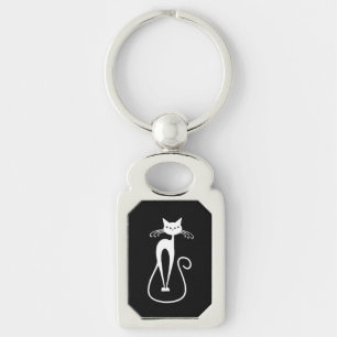 Whimsical Skinny White Cat  Keychain