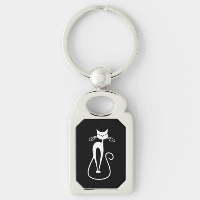 Whimsical Skinny White Cat  Keychain (Front)
