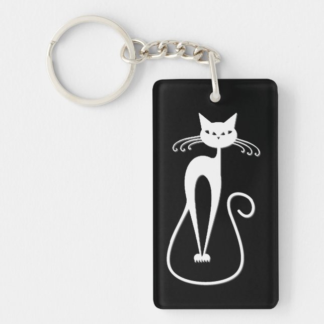 Whimsical Skinny White Cat Keychain (Front)