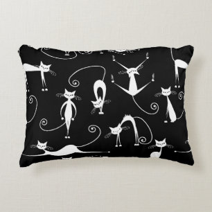 Whimsical Skinny white Cat Pattern Accent Pillow