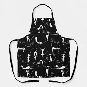 Whimsical Skinny white Cat Pattern Apron