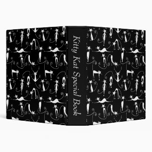 Whimsical Skinny white Cat Pattern Binder
