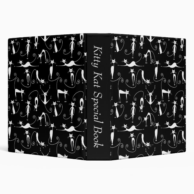 Whimsical Skinny white Cat Pattern Binder (Background)