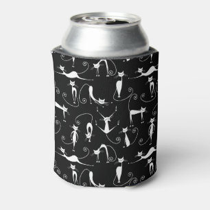 Whimsical Skinny white Cat Pattern Can Cooler