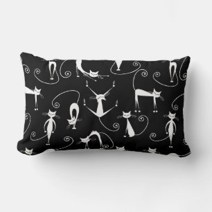 Whimsical Skinny white Cat Pattern Lumbar Pillow