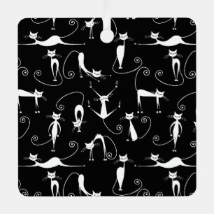 Whimsical Skinny white Cat Pattern Metal Ornament