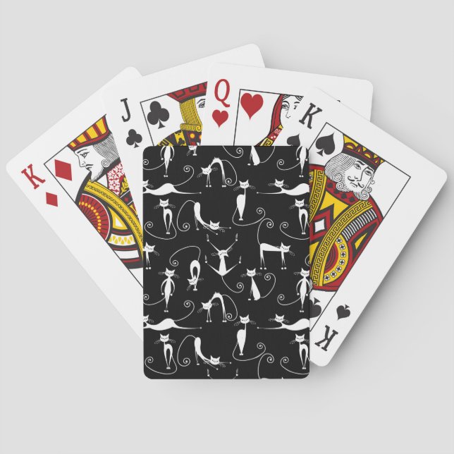 Whimsical Skinny white Cat Pattern Playing Cards (Back)