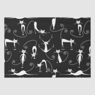 Whimsical Skinny white Cat Pattern Tissue Paper