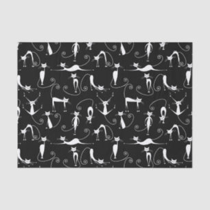 Whimsical Skinny white Cat Pattern Tissue Paper