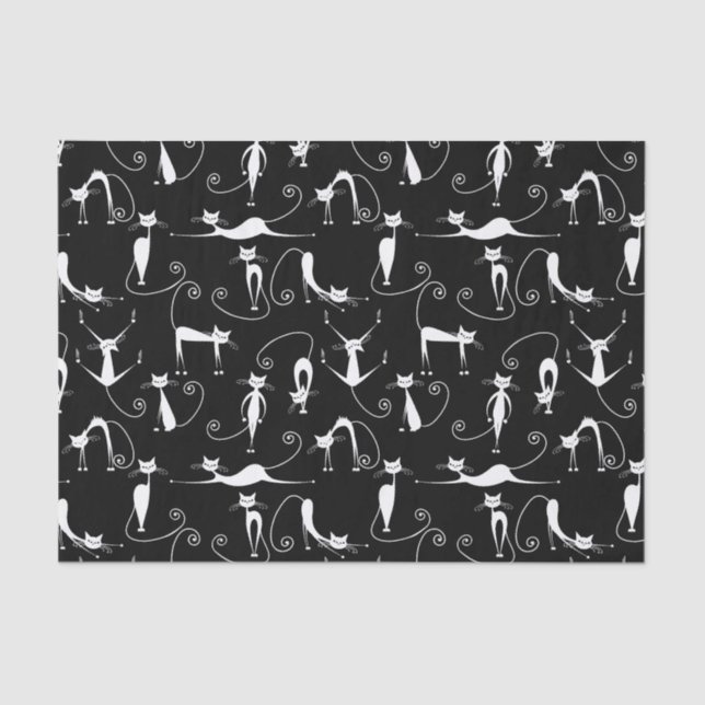 Whimsical Skinny white Cat Pattern Tissue Paper (Front)