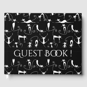 Whimsical Skinny White Cat Personal Text Spine Guest Book