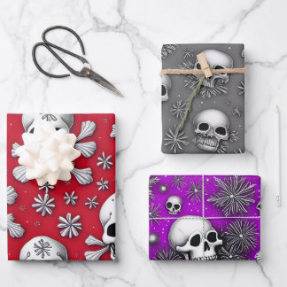 Whimsical Skulls and Snowflakes Gothic Christmas Wrapping Paper Sheet