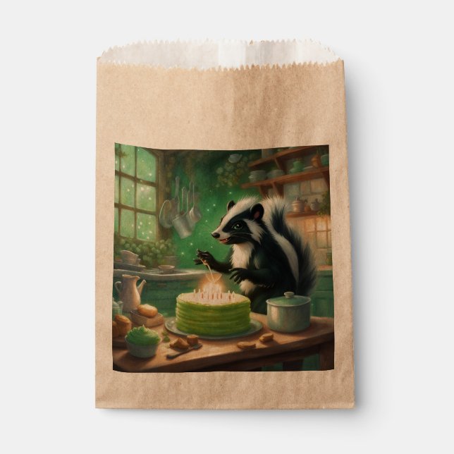 Whimsical Skunk lights candles on Cake Favour Bag (Front)