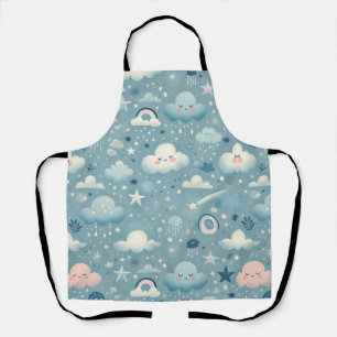 Whimsical Sky Pattern with Clouds, Stars - Blue Apron