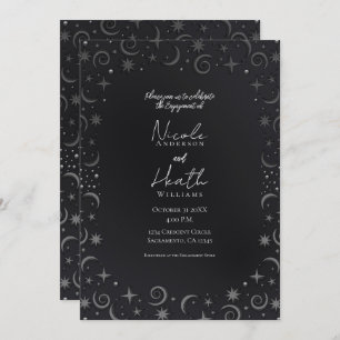 Whimsical Sky Swirls Silver Celestial Engagement Invitation