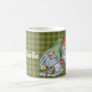 Whimsical Sledding Gnomes Personalized Coffee Mug