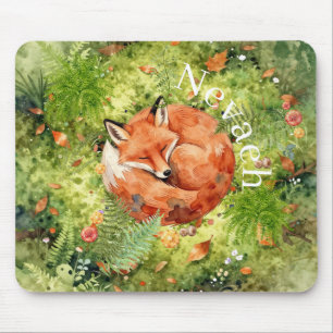 Whimsical Sleeping Fox    Forest Illustration,  Mouse Pad