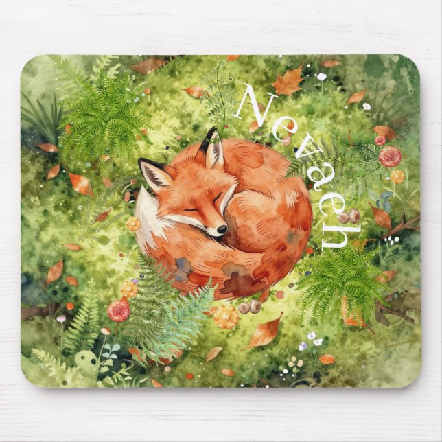 Whimsical Sleeping Fox  | Forest Illustration,  Mouse Pad (Front)