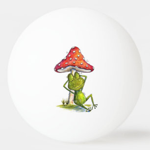 Whimsical Sleeping Frog Under a Mushroom Ping Pong Ball