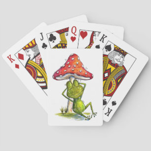 Whimsical Sleeping Frog Under a Mushroom Playing Cards