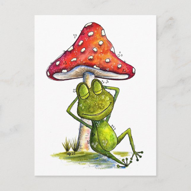 Whimsical Sleeping Frog Under a Mushroom Postcard (Front)