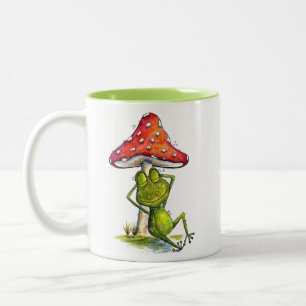 Whimsical Sleeping Frog Under a Mushroom Two-Tone Coffee Mug
