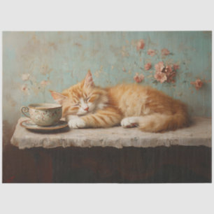 Whimsical Sleeping Orange Cat Painting Decoupage Tissue Paper