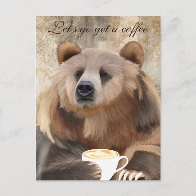 Whimsical Sleepy Coffee Drinking Bear Postcard (Front)