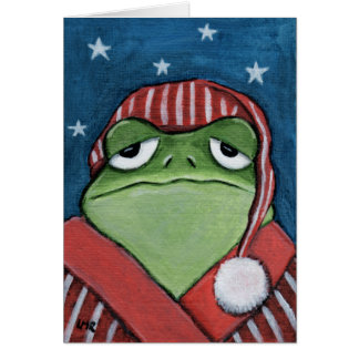 Whimsical Sleepy Frog in Nightcap - Frog Art Card