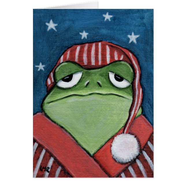 Whimsical Sleepy Frog in Nightcap - Frog Art Card (Front)