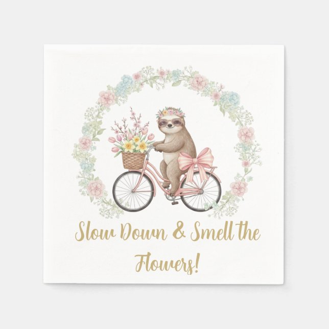 Whimsical Sloth & Floral Baby Shower Paper Napkins (Front)