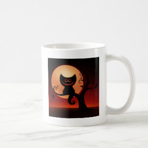 Whimsical Smiling Black Cat Coffee Mug