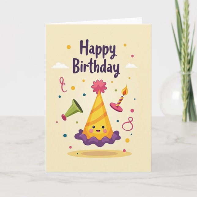 Whimsical Smiling Hat Birthday Card (Front)