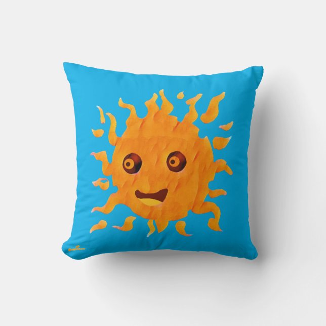 Whimsical Smiling Sun Throw Pillow (Front)